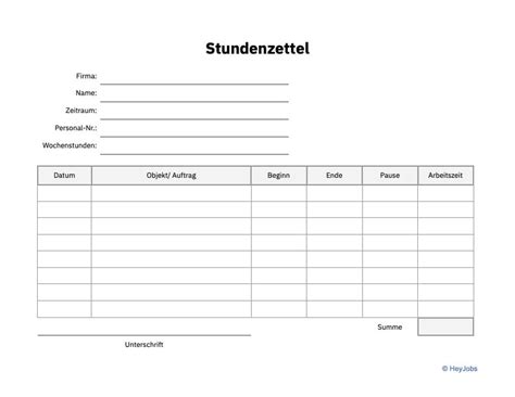 Stundenzettel Vorlage Anleitung Tipps