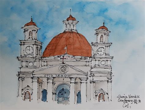 Gereja Blenduk Semarang Sketches Easy Semarang Kota Sketching