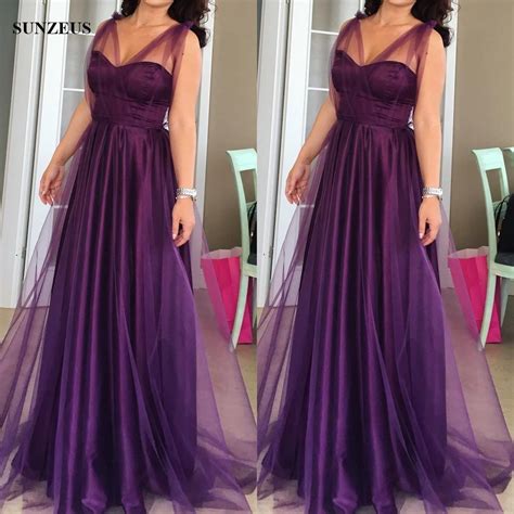 Long Purple Bridesmaid Dresses A Line Sweetheart Satin Tulle Wedding Party Gowns Maid Of Honor