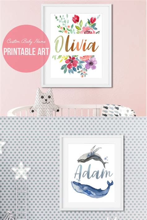 Baby Name Print Girl Nursery Custom Name Print Watercolor Etsy