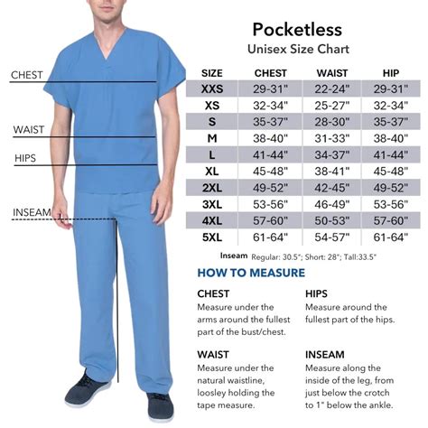 Pocketless Unisex Fit Scrubs Size Chart Scrub Pro Uniforms