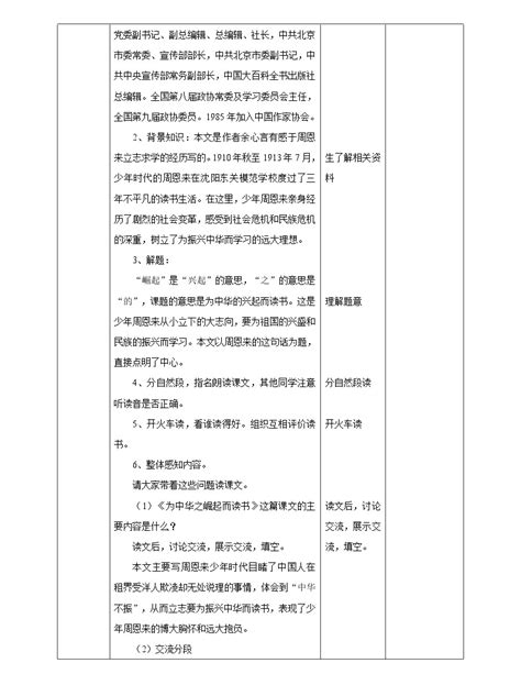 小学语文人教部编版四年级上册22 为中华之崛起而读书教案 教习网教案下载