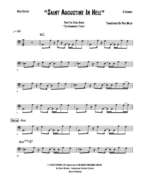 Saint Augustine In Hell By Sting Bass Guitar Digital Sheet Music