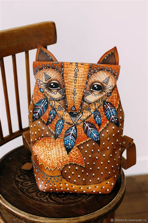 Рюкзак кожаный "Лиса" средний с ручной росписью в интернет-магазине на ...