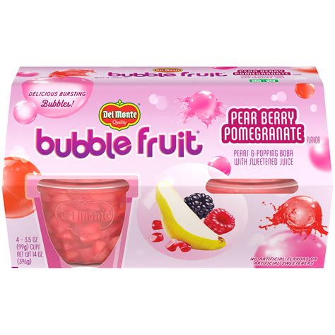 Del Monte Pear Berry Bubble Fruit Snacks 4 Cups 3 5 Oz Each No