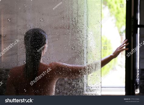 Back View Naked Woman Shower Cabin Stock Photo Shutterstock