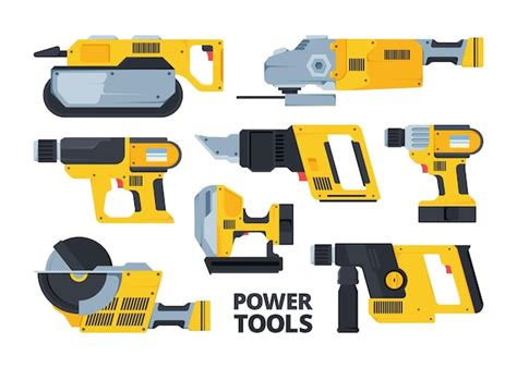 Premium Vector Yellow Modern Power Tools Flat Illustrations Set