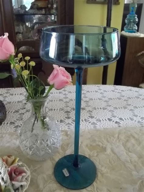 Gorgeous 60 S Vintage Tall Teal Blue Glass 16 Candle Holder Maker Colony 16 Candles Blue