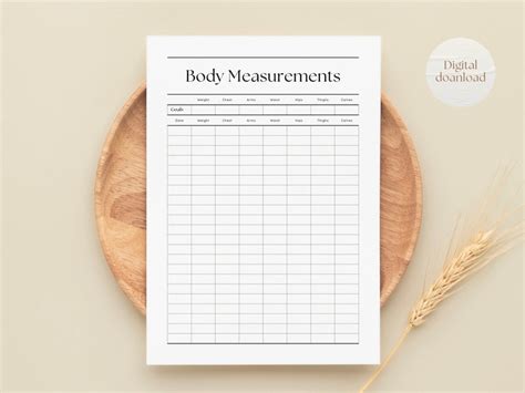 Printable Body Measurements Tracker Fitness Progress Sheet Body