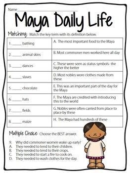 Maya Daily Life Informational Text Reading Comprehension Worksheet