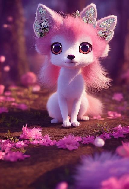 Premium Ai Image A Cute Pink Fox With Long Fur In The Garden