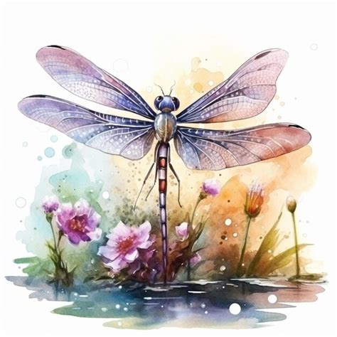 Premium AI Image A Painting Of A Dragonfly Sitting On Top Of A Flower