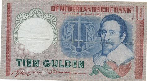 Niederlande 10 Gulden 1953 Geldschein Banknote VF MA Shops