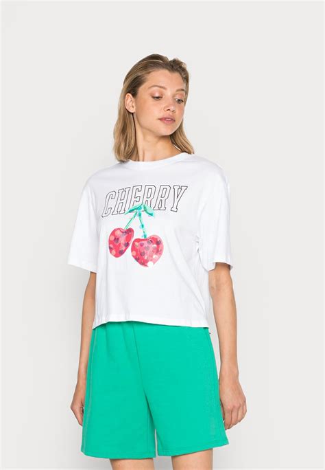 Only Onlkita Fruit Top Box T Shirts Med Print Bright White Hvit