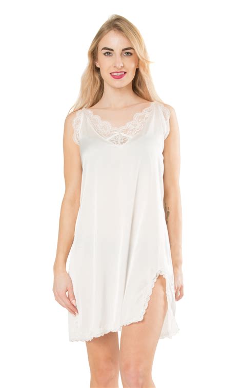 Satin Knee Length Chemise Nightdress Nightie Slip Lace Trim Size 10