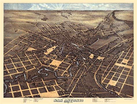 Historic Map of San Antonio Texas - 1873 | Birds eye view map, Antique ...