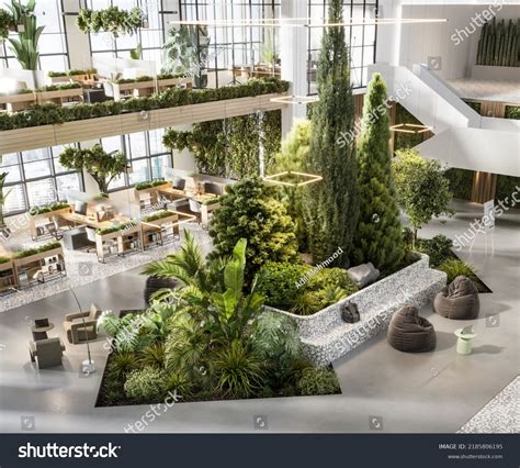 Creative Office Interior Plants 3d Rendering Stock Illustration ...