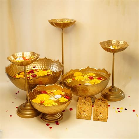 Ekhasa Big Combo Pack Taj Urli Bowl Stand Tealight Holder For Home