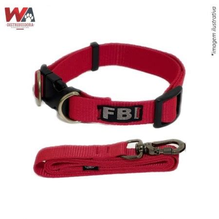 Guia C Coleira Nylon Fbi Vermelha Mm