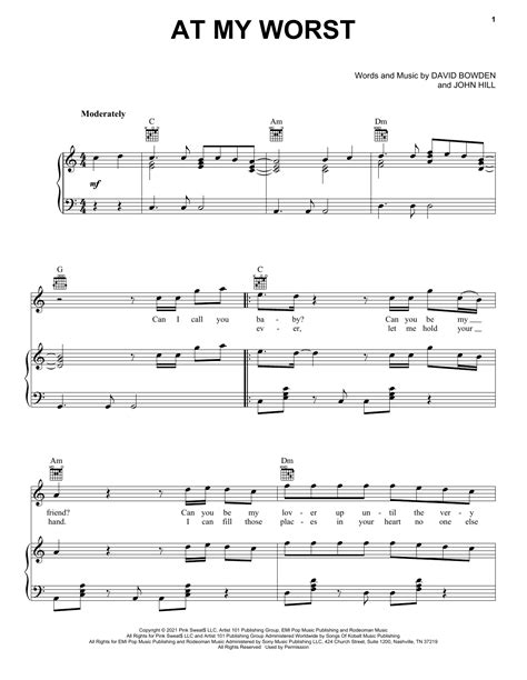 At My Worst By Pink Sweat Sheet Music For Piano Vocal And Guitar Chords