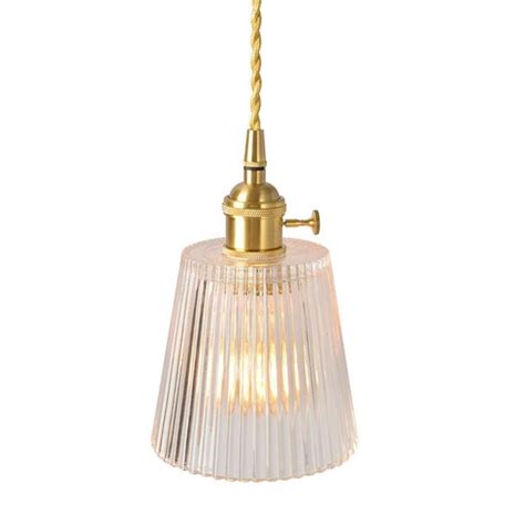 Brass Ribbed Glass Pendant Light Cone Shade With Twist Switch PL7004