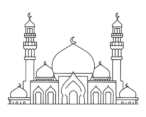 Esboço de mesquita islâmica desenho de ilustração de arte de uma linha