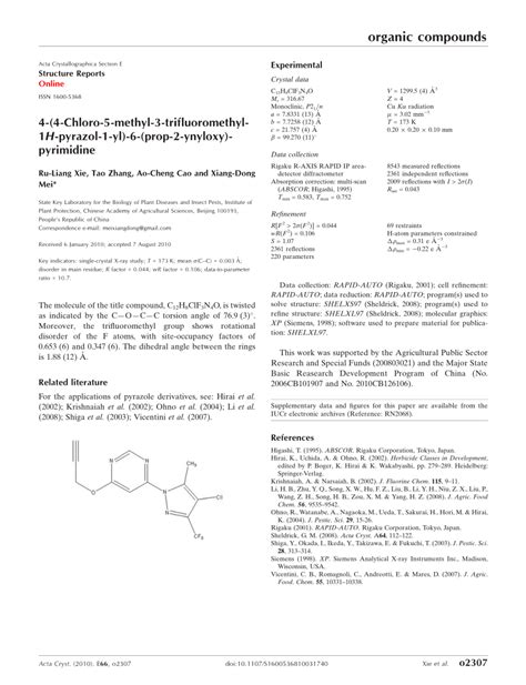 PDF 4 4 Chloro 5 Methyl 3 Trifluoromethyl 1H Pyrazol 1 Yl 6 Prop 2