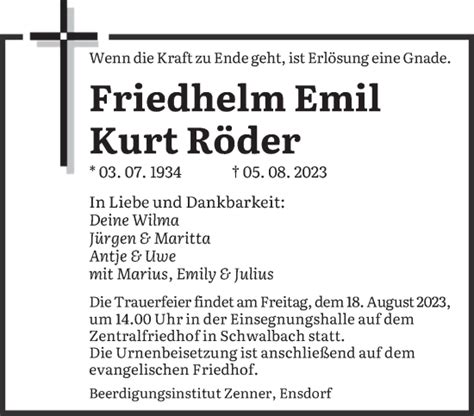 Traueranzeigen von Friedhelm Emil Kurt Röder Saarbruecker Zeitung