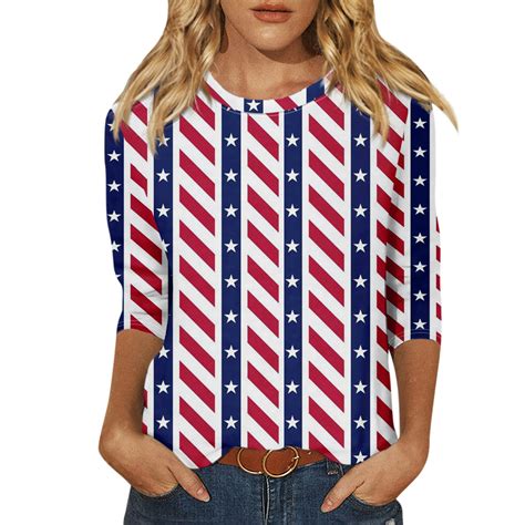 Julmcomo 4th Of July American Flag 34 Sleeve T Shirt For Women Independence Day Usa Shirts