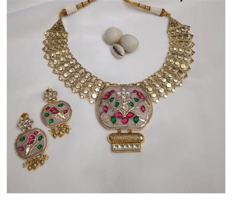 kundan hasli choker necklace earrings set indian jewelry etsy
