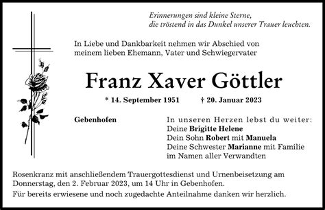 Traueranzeigen von Franz Xaver Göttler Augsburger Allgemeine Zeitung