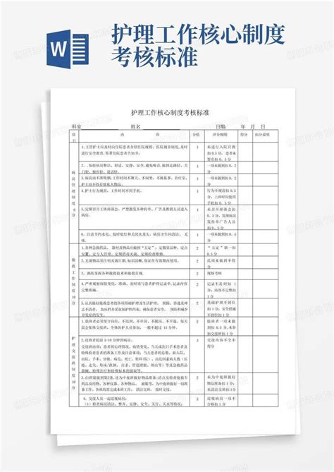 护理工作核心制度考核标准word模板下载编号lpmkzrdy熊猫办公