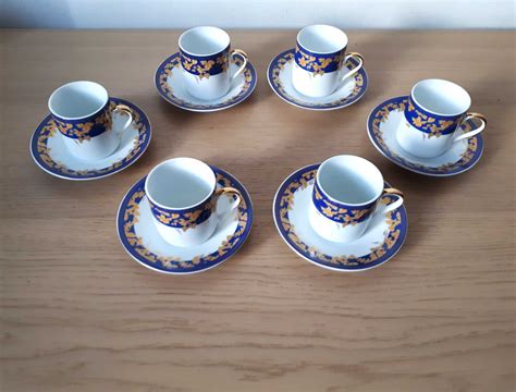 Zestaw porcelany do kawy espresso filiżanki i talerzyki 6 szt vintage