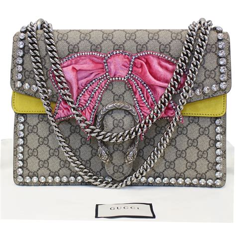 Gucci Dionysus Medium Gg Supreme Embroidered Crystal Bow Shoulder Bag