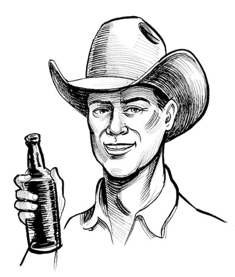 Premium Photo American Cowboy Drinking A Bottle Of Beer Retro Styled