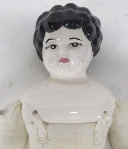 Antique C 1890s Victorian Low Brow 18 Molded China Head Doll Folk