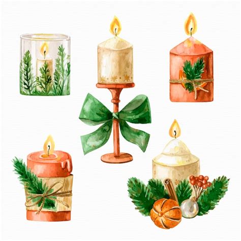 Free Vector | Watercolor christmas candle collection