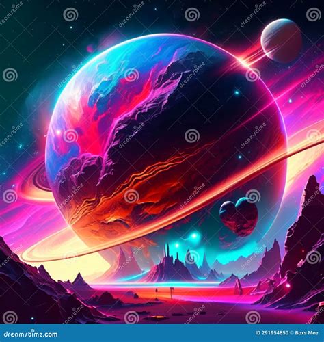 Fantasy Landscape With Planet Sun Moon And Stars Vector Illustration