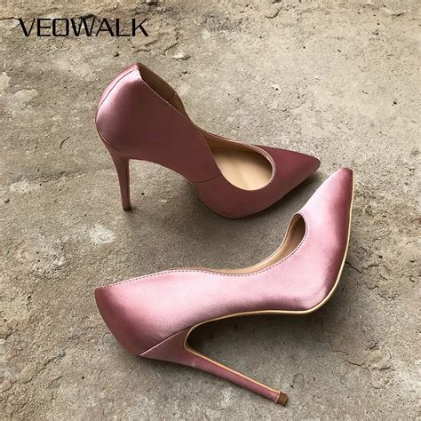 Veowalk Satin Silk Upper Women Sexy Pointed Toe Stiletto High Heels