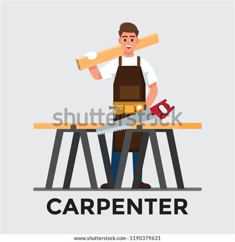 Carpenter Man Vector Illustration Cartoon Character Stok Vektör