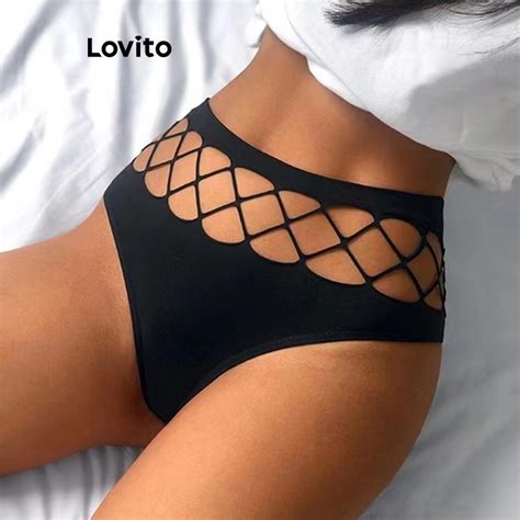 Lovito Casual Calcinha Feminina Lisa De Malha Lna Branco Preto