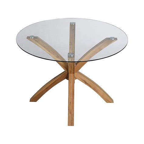 Lugano Round Glass Top Solid Oak Legs Dining Table Shop Designer Home Furnishings