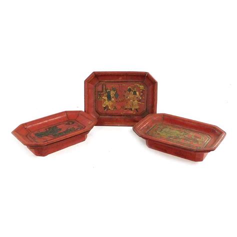 Bidlive Three Chinese Red Lacquered Wooden Pedestal Dishes