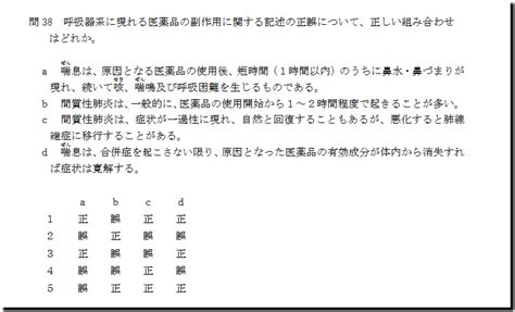 第38問‐呼吸器系副作用：令和4年度（2022年度）島根県：登録販売者 過去問＋解説