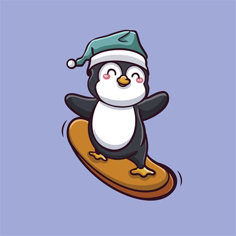 Cute penguin surfing cartoon vector icon illustration 35717704 Vector ...