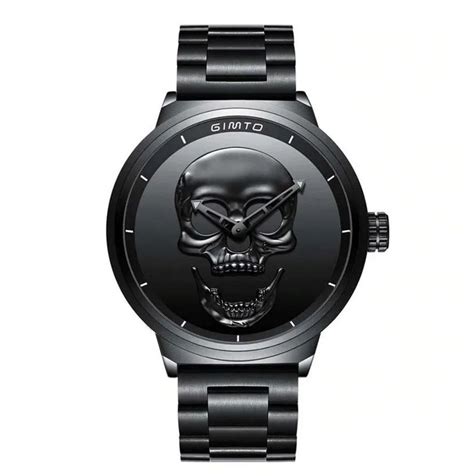 Rel Gio Masculino D Gimto Skull Caveira Black Ginto Preto