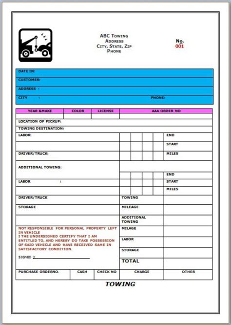 Towing Service Invoice Template 13 Templates Free To Use Demplates