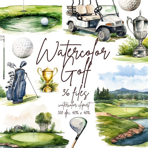 Watercolor Golf Clipart Golf Club Png Golfer Graphics Golf Ball Clipart