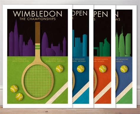 Grand Slam Tennis Collection Retro Style Sports Posters Etsy