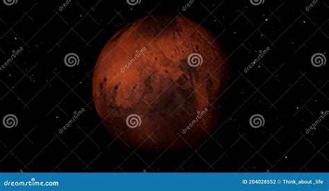 Planet Mars Sun Rise Isolate On Dark Front View Of Mars Planet From D